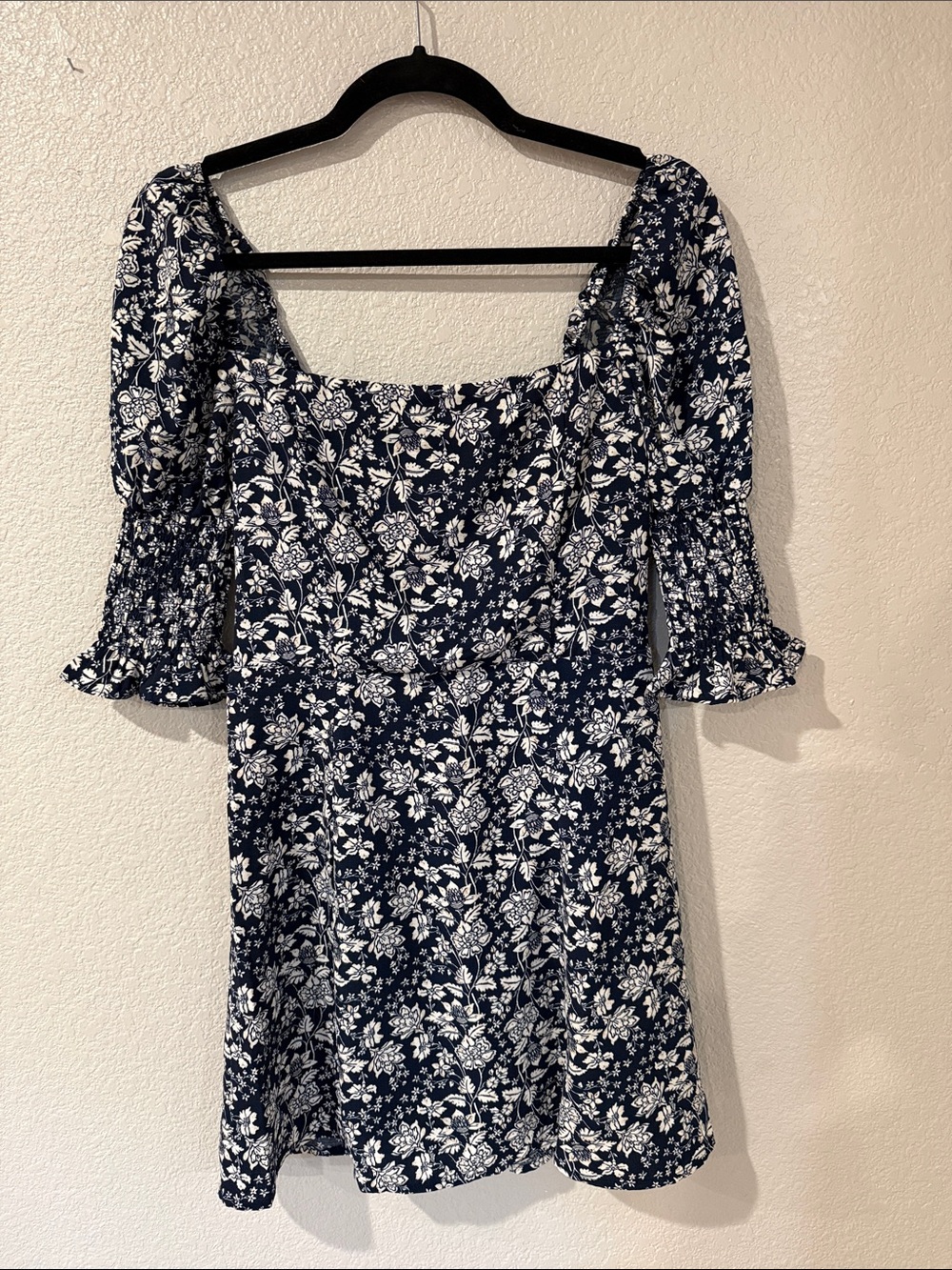 miami Navy and White Floral Square-Neck Mini Dress